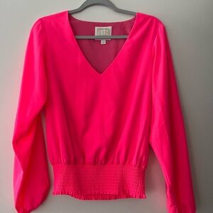 Sail to Sable  Pink V-Neck Blouse with Flare Sleeves